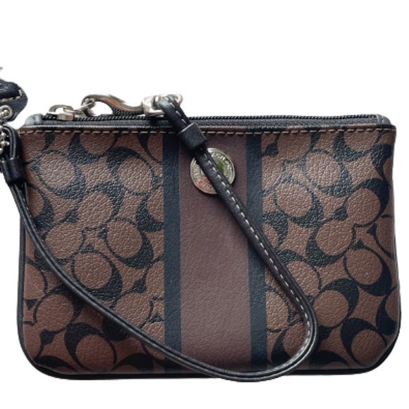 Coach Heritage Stripe Chelsea Signature Brown/Black Canvas Wristlet - Picture 5 of 5